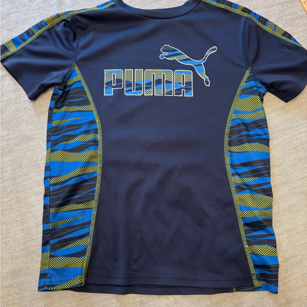 Puma Navy and Blue Striped T-Shirt- dri-fit